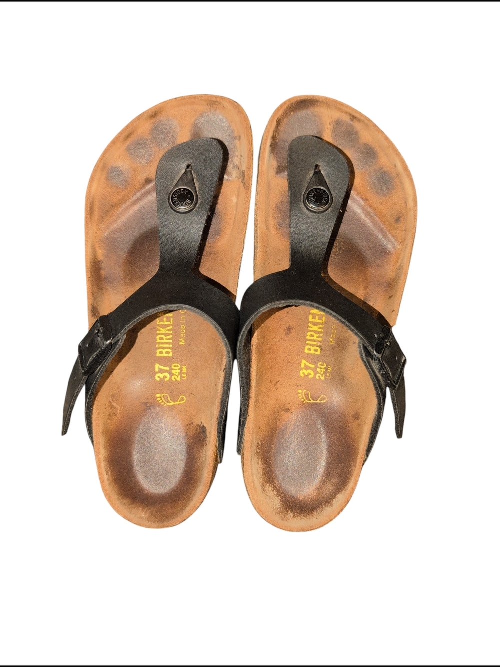 Birkenstock Gizeh Black Leather Thong Sandals Size 37